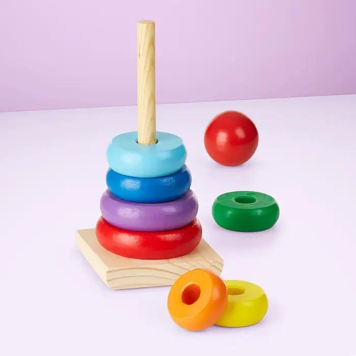 Empileur arc-en-ciel, anneau en bois, jouet éducatif, tour pour enfants, blocs empilables, jeu de co