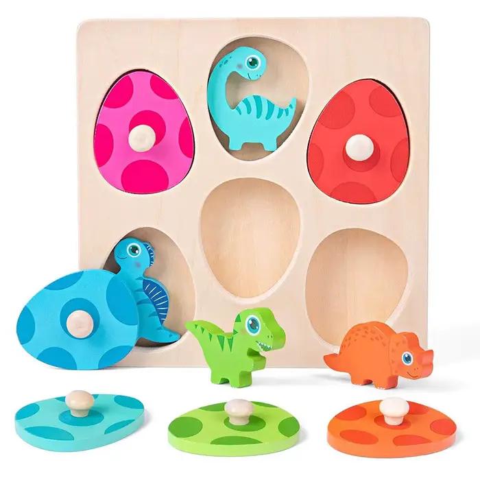 Puzzle dinosaure en bois, jouets Montessori Peg, jeu pour enfants en bas âge, jouets éducatifs d'app
