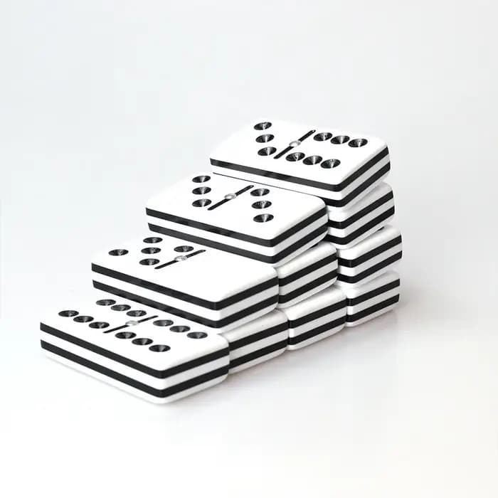 Jeu de dominos en acrylique Double 6 Six, personnalisé en usine, noir et blanc, cinq couches en acry