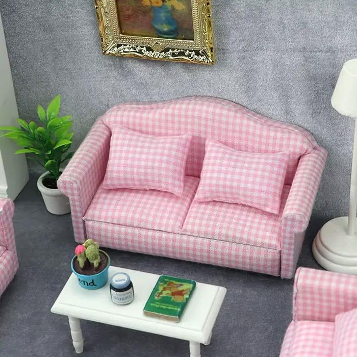 Mini maison de poupée 1/12, 4 pièces, coussin de canapé en bois, Simulation de meubles, modèle de jo