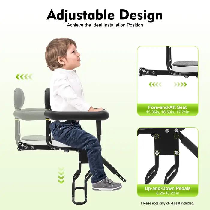 Siège avant avec garde-corps et pédale de protection, siège enfant, siège vélo, chargement jusqu'à 8