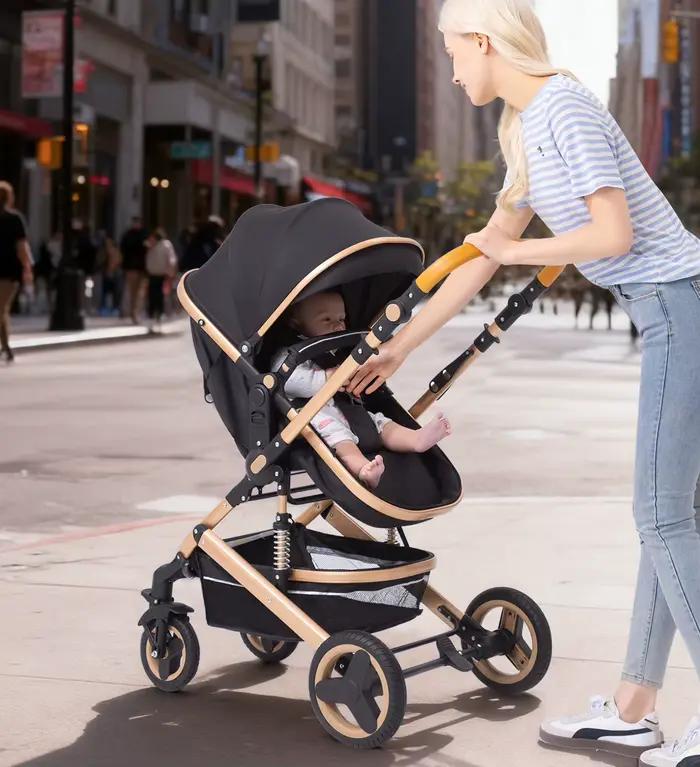 Poussette multifonction 3 en 1 avec panier de couchage et siège auto, poussette compacte pliable, po
