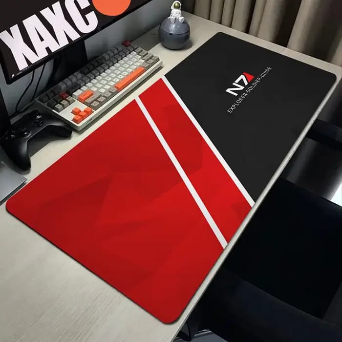 Grand tapis de souris Mass Effprotected N7, accessoires de jeu, polymères de clavier, PC, tapis de b