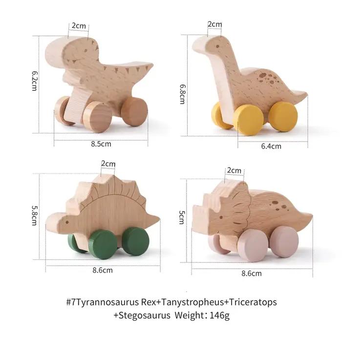 Jouets de voiture en bois pour bébé, dinosaure en bois de hêtre, jouet de dentition éducatif Montess