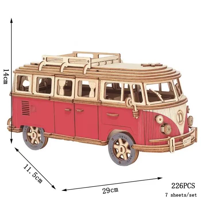 Puzzle de voiture en bois 3D, Bus rétro, camping-car de Style européen, Kit de modèle d'assemblage,
