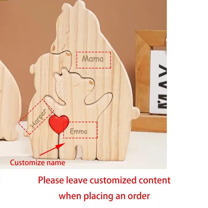 Puzzle d'ours personnalisé pour parents et familles, Puzzle familial en bois, cadeaux pour la fête d