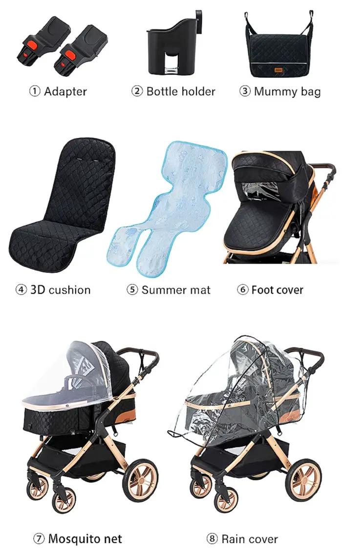 Nouveau Poussette Bébé 3-en-1 2026 – Landau de Voyage Portable, Poussette Pliante Haute avec Cadre e