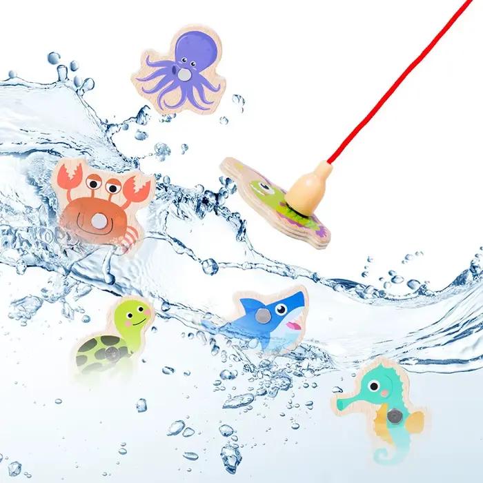 Jouets de pêche magnétiques en bois Montessori, jeux de poissons cognitifs de la vie Marine, jouet é