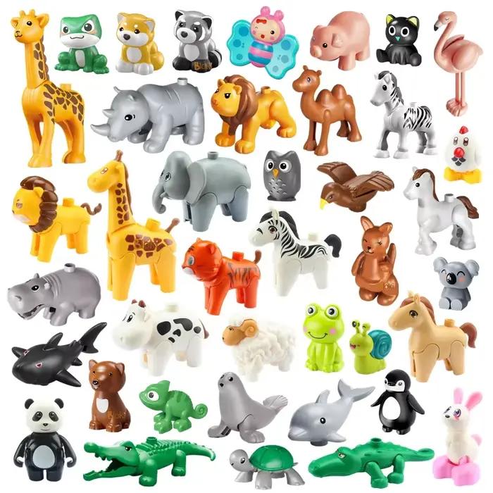 Gros blocs de construction, accessoires de figurines d'animaux de Zoo, grenouille, escargot, chien,