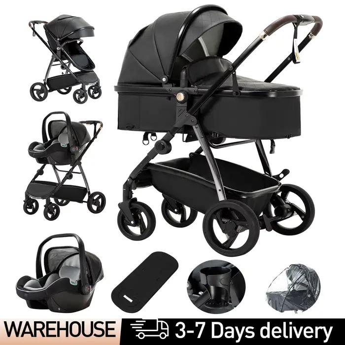 3 en 1 landau poussette Portable luxueux voyage landau haut paysage nouveau-né bébé poussette avec p