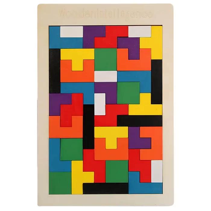 Puzzle en blocs de Tetris en bois naturel, tactile, pour l'entraînement logique, anti-stress, décora