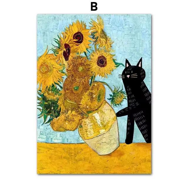 Puzzle de 1000 pièces, parodie d'artiste célèbre, chat et tournesols, art pour adultes, soulagement
