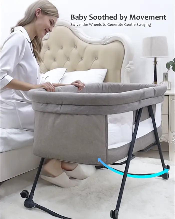 Lit de voyage Baby Grab-and-go avec matelas et roues silencieuses, berceau à bascule convertible, XY