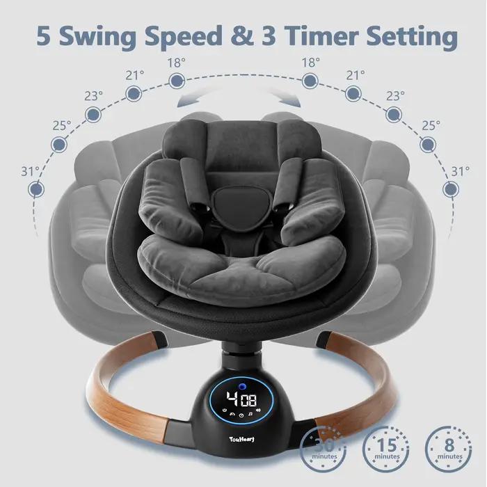 Balançoire électrique pour bébé TouHeart, transat pour nourrisson avec Bluetooth et télécommande, 5