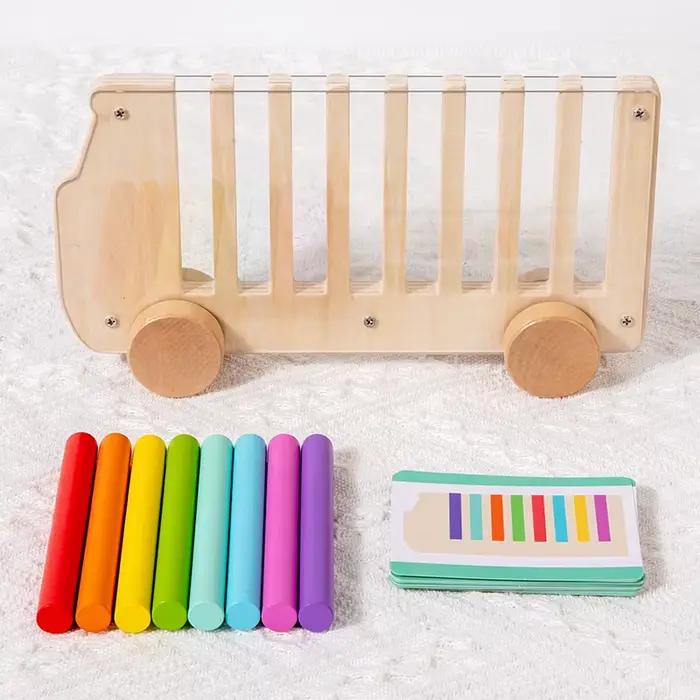 Jeu de tri des couleurs en bois, jouet en forme d'autobus pour insérer des bâtons multicolores, char