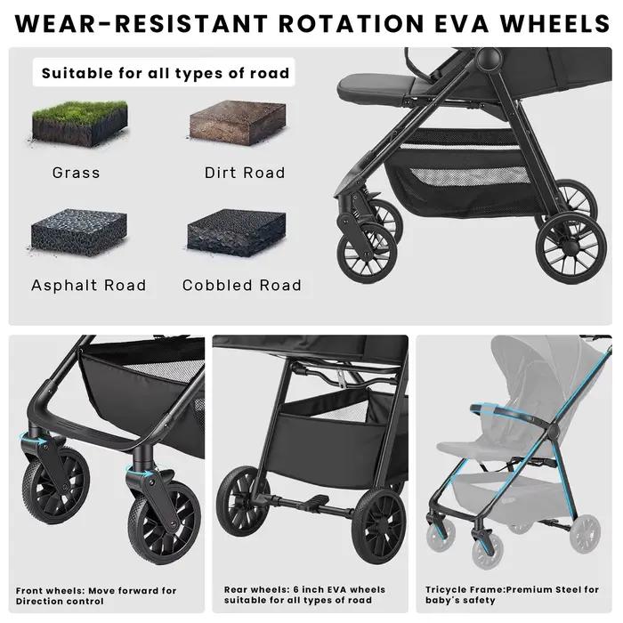 Poussette bébé pour tout-petits avec siège inclinable, poussette Ultra compacte avec grand panier de