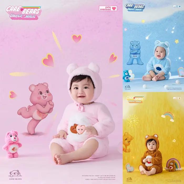 Tenue de photographie pour nouveau-né, thème ours de dessin animé mignon, barboteuse en peluche douc