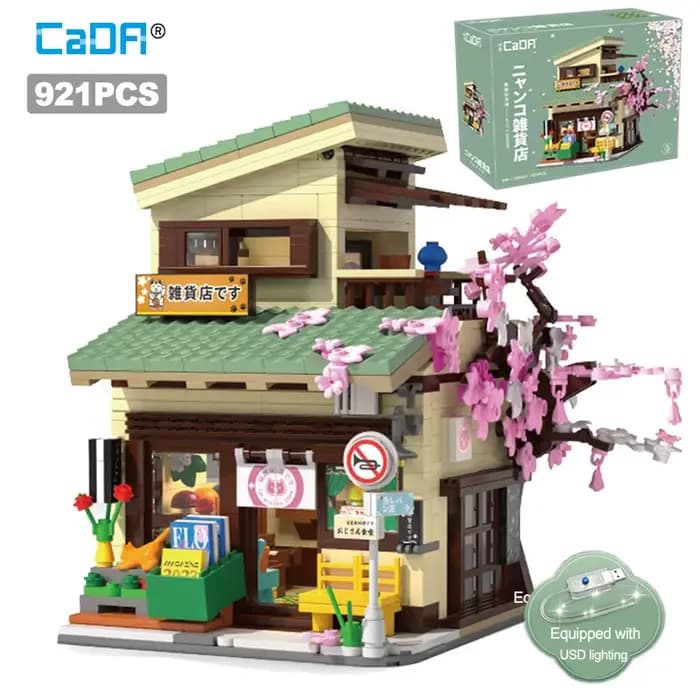 Cada LED ville Style japonais épicerie maison blocs de construction Double pont Duplex Architecture