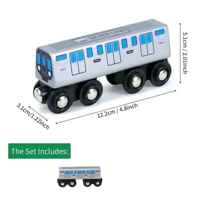 Trains jouets en bois avec corps argenté arc-en-ciel, compatible avec les grandes marques de voies d