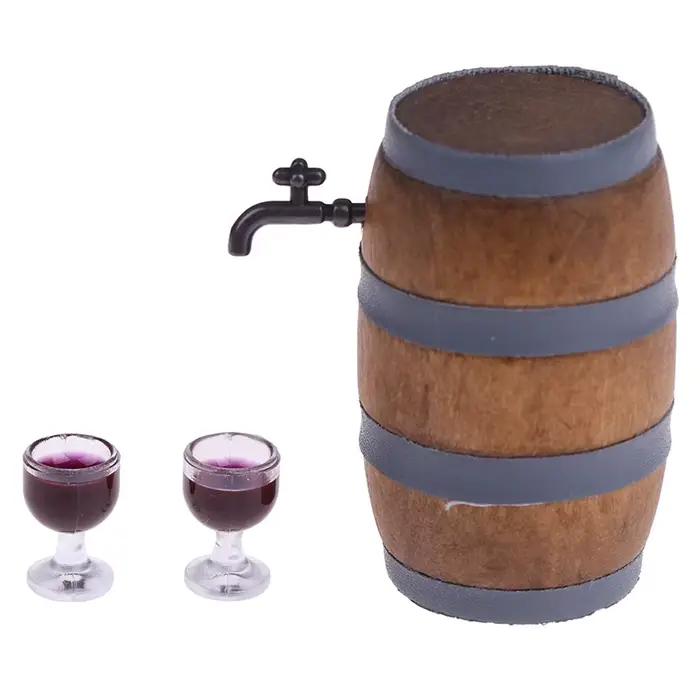 Bouteilles de vin rouge miniatures 1:12 pour maison de poupée, tonneau avec robinet d'eau, modèle de