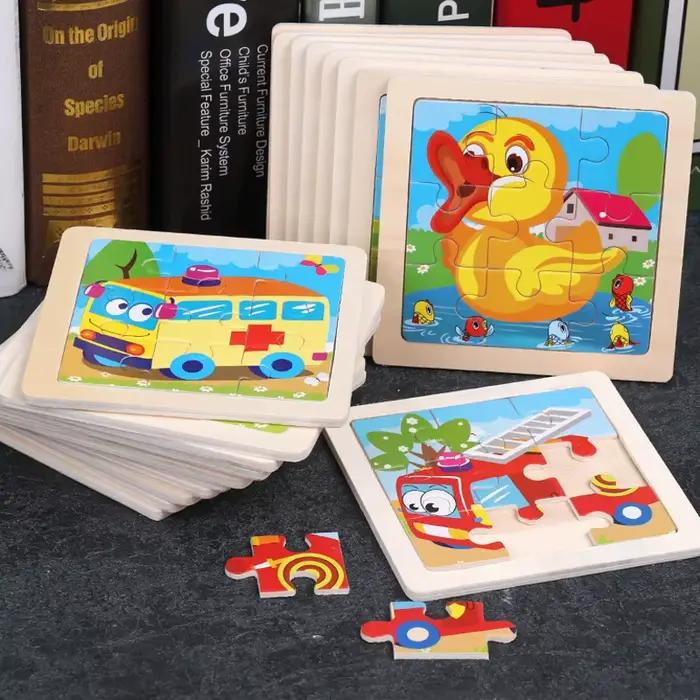 11X11CM enfants Puzzle en bois dessin animé trafic d'animaux Tangram bois Puzzle jouets éducatifs Pu