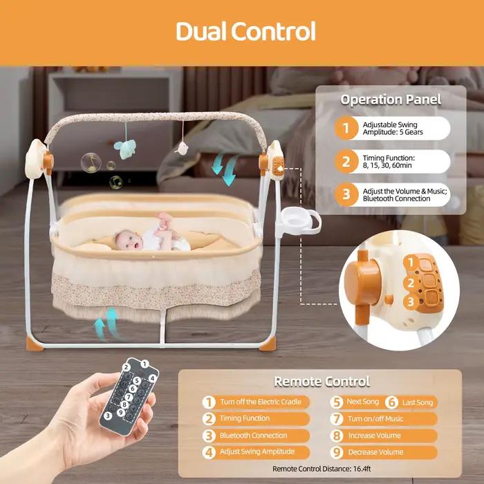 Berceau électrique pour bébé, 5 vitesses de balancement, berceuses Bluetooth, pliable, portable, cap