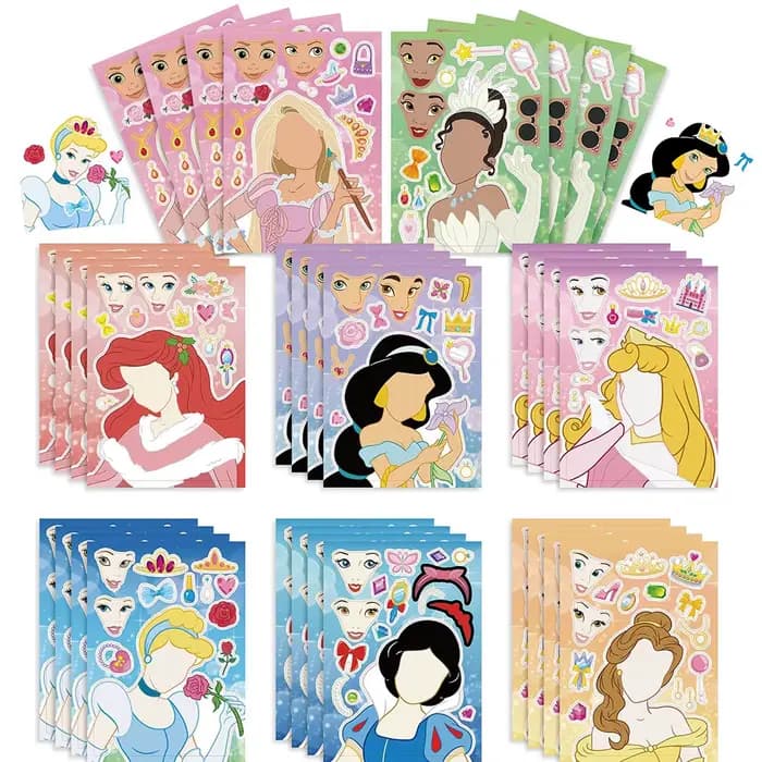 8/16 feuilles d'autocollants puzzle de dessins animés Disney Princesses, à assembler soi-même pour c
