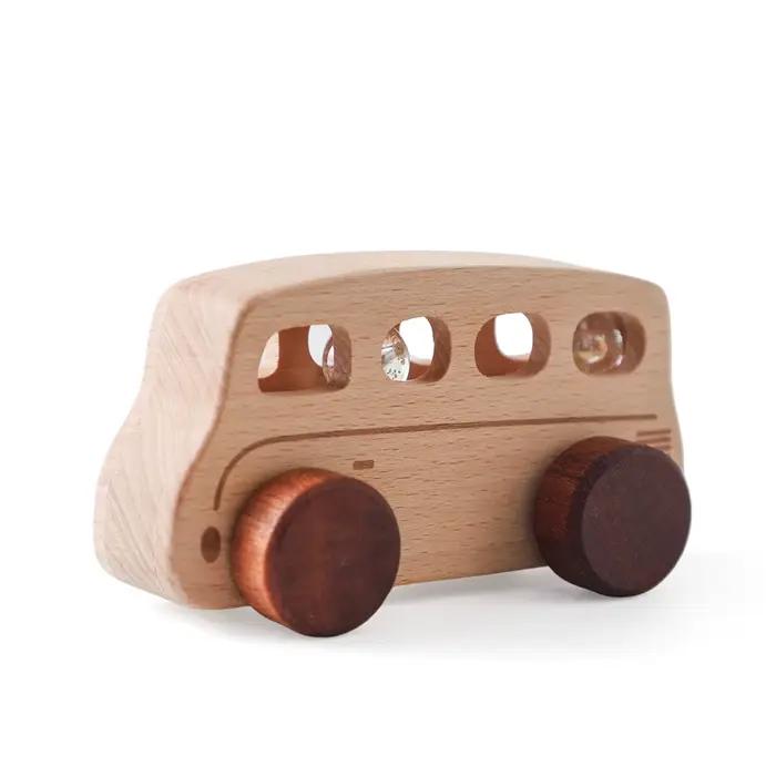 Jouets d'éveil en bois pour bébés 0-12 mois : Bus à billes roulantes, cabine creuse avec perles acry