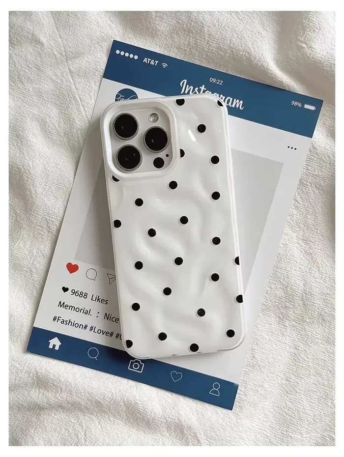 Coque de téléphone souple française élégante 3D à pois froissés pour iPhone 17 17E 16 15 14 13 12 11