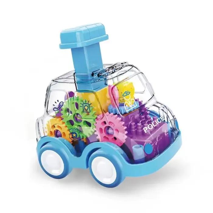 Jouet de voiture à engrenages de presse de dessin animé pour enfants, voiture transparente rétractab