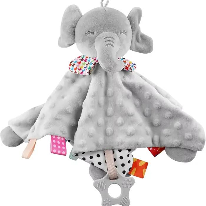 Couverture de couette en forme d'éléphant pour bébé, serviette douce pour apaiser, hochet pour bébé,