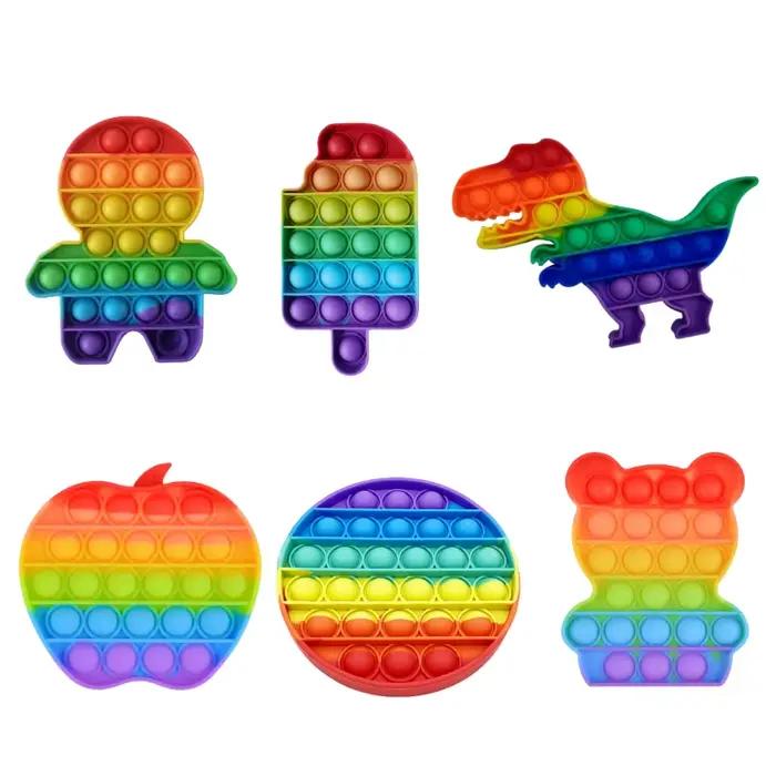 Arc-en-ciel Fidget Toys Pop Push Bubble Jouets sensoriels Dinosaur drôle Autisme Needs Squishy Soula