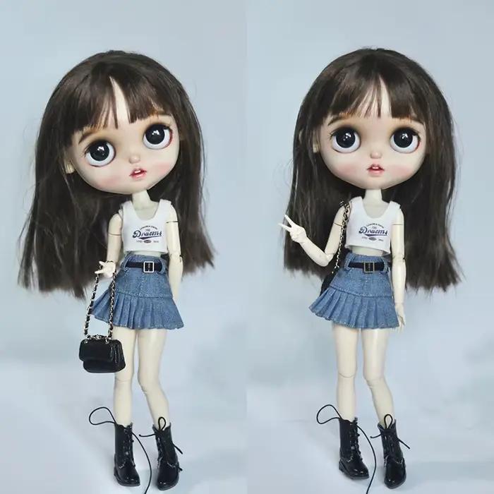 T-shirt imprimé Blythe Butter, jupe en jean avec ceinture, vêtements de poupées, accessoires, OB24,