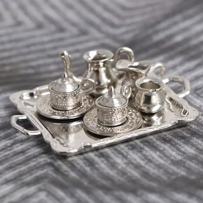 Maison de poupée Miniature jouet argent métal décoration Vase Pot accessoires décoratifs maison de p