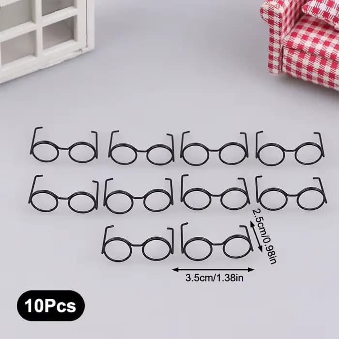 Lunettes de poupée miniatures sans lentilles, 10 pièces dans des montures rondes en métal, idéales p
