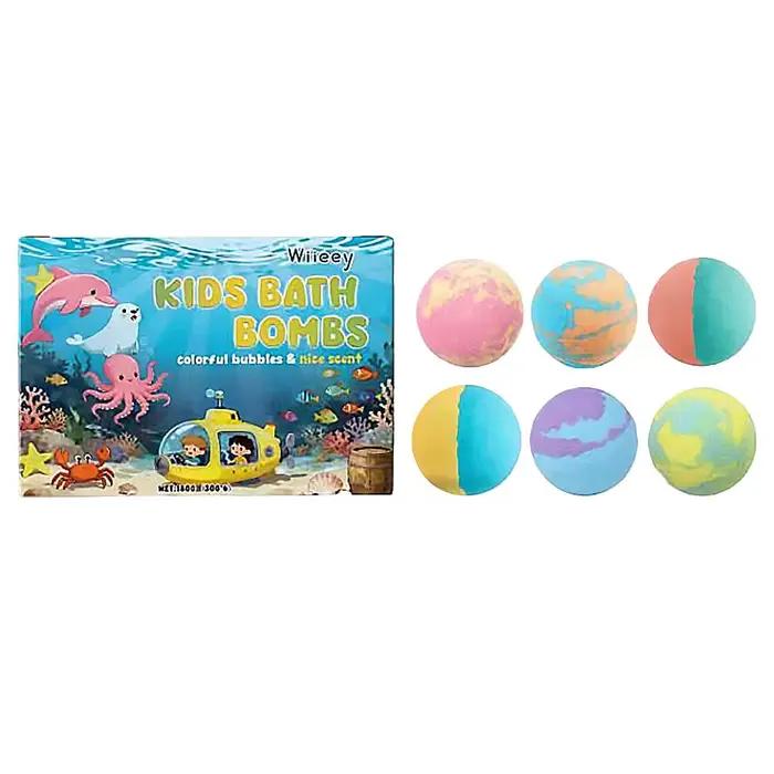 Bombes de bain colorées pour enfants, boules effervescentes colorées pour le bain, coffret cadeau po