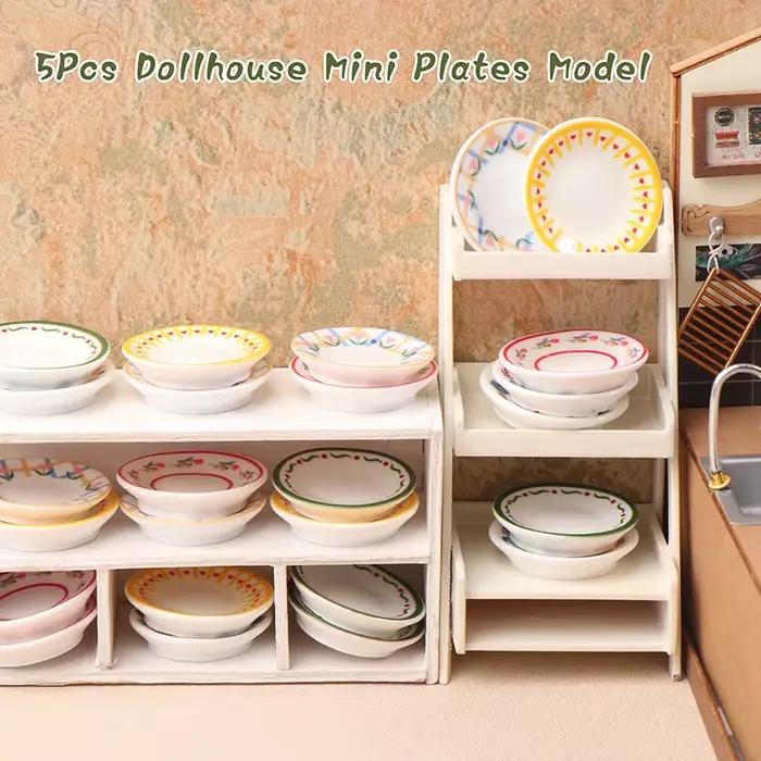 5 pièces 1/12 Mini assiettes plats modèle Simulation cuisine décoration maison de poupée poupées mai