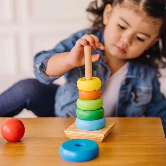 Empileur arc-en-ciel, anneau en bois, jouet éducatif, tour pour enfants, blocs empilables, jeu de co