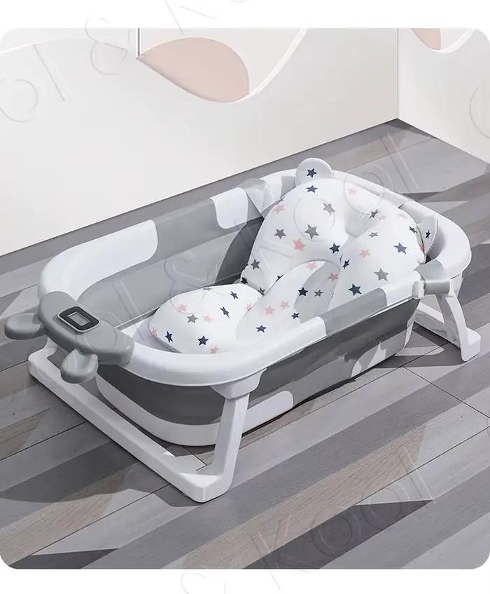 Baignoire pliable en silicone pour bébé avec capteur de température, antidérapante et portable