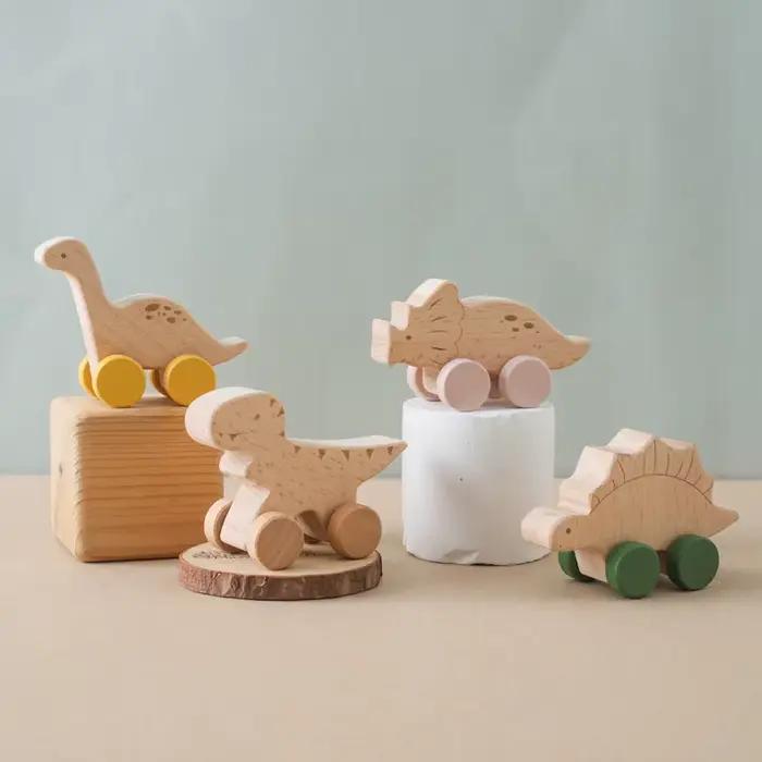 Jouets de voiture en bois pour bébé, dinosaure en bois de hêtre, jouet de dentition éducatif Montess