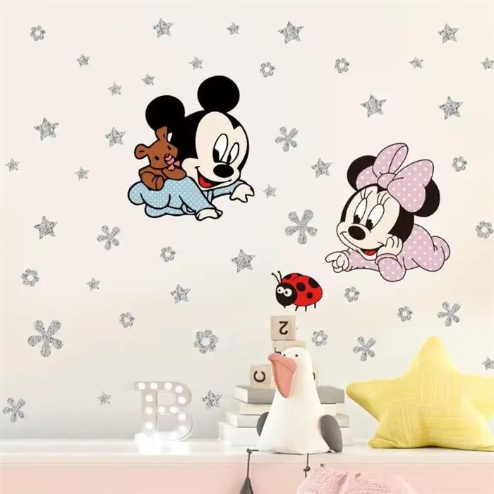 Dessin animé Mickey Minnie Mouse bébé maison Stickers muraux chambre d'enfants papiers peints prince