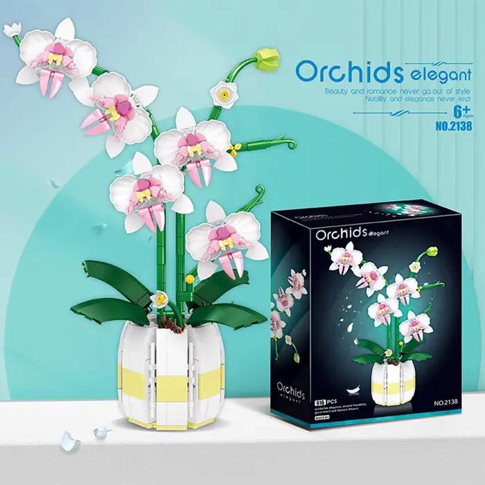 Blocs de construction orchidée fleurs Bouquet blocs de fleurs bonsaï plante modèle briques romantiqu