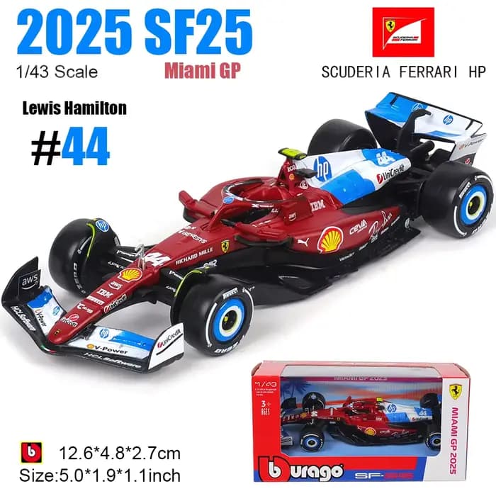 Bburago 1:43 2025 F1 Ferrari SF25 Grand Prix de Miami 44 # Lewis Hamilton 16 # Modèle de voiture en