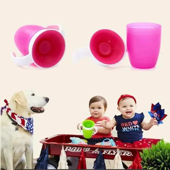 Gobelet d'apprentissage pour bébé avec couvercle rabattable à double poignée, rotatif à 360 degrés,