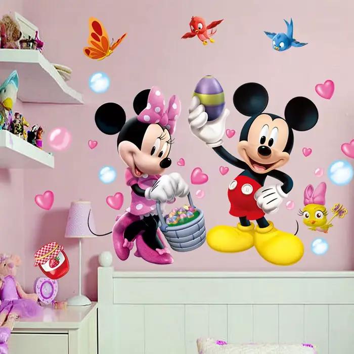 Dessin animé Mickey Minnie Mouse bébé maison Stickers muraux chambre d'enfants papiers peints prince