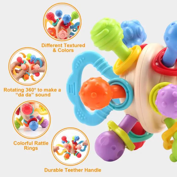 Jouet pour bébé, balle ronde Manhattan en Silicone souple, hochet à tenir à la main, jouets à mâcher