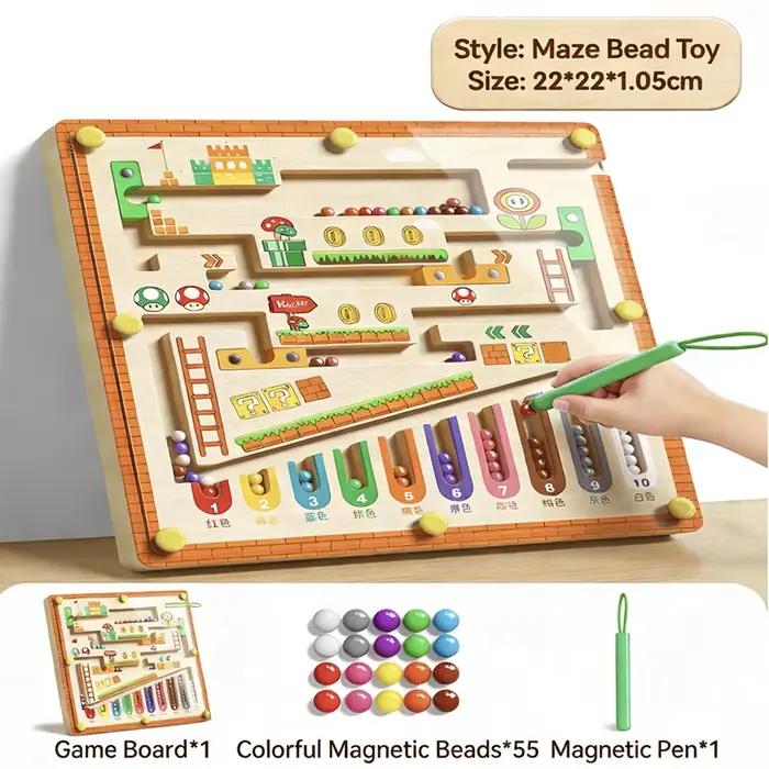 Labyrinthe magnétique Montessori de couleurs et de chiffres, jouet éducatif en bois pour enfants, mo