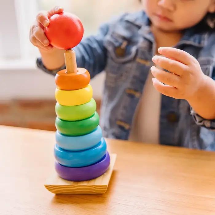 Empileur arc-en-ciel, anneau en bois, jouet éducatif, tour pour enfants, blocs empilables, jeu de co
