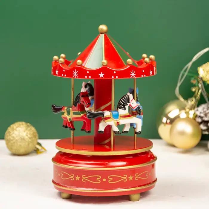 Christmas Carousel Carousel Music Box Interactive Exquisite Rotating Wooden Music Box DIY Cartoon Ch