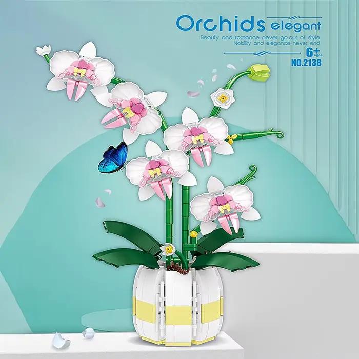 Blocs de construction orchidée fleurs Bouquet blocs de fleurs bonsaï plante modèle briques romantiqu